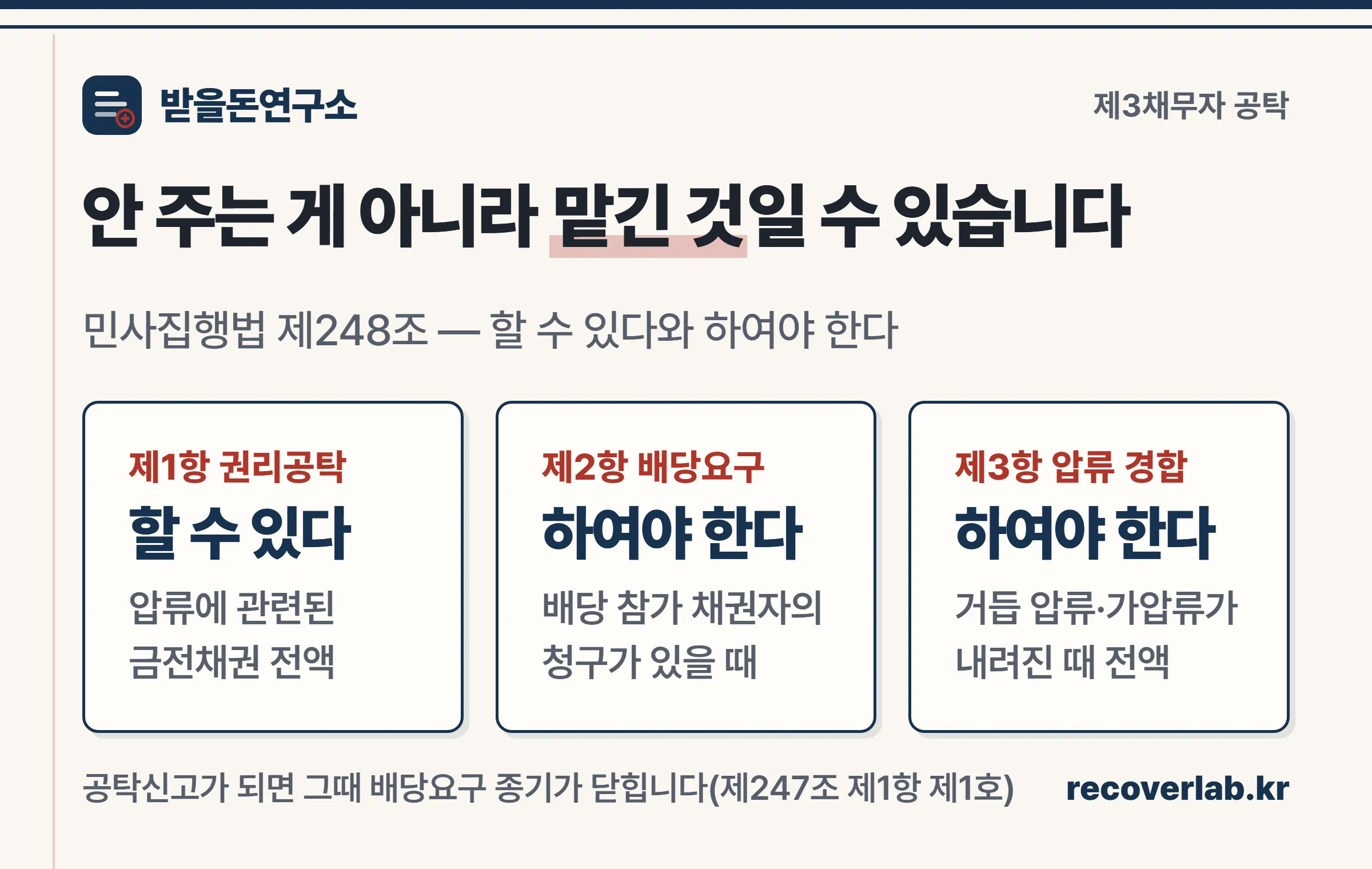 민사집행법 제248조의 권리공탁과 두 가지 의무공탁을 비교한 도해