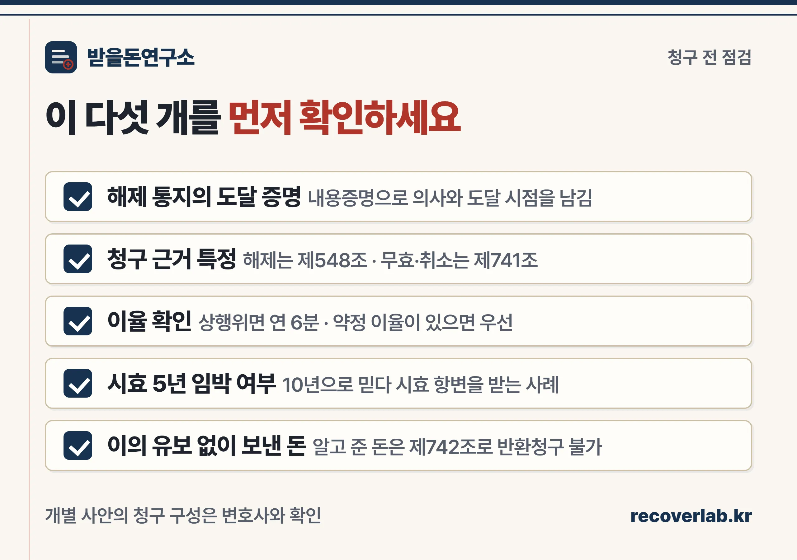 비채변제와 불법원인급여, 현존이익 항변, 시효 5년, 해제 통지 누락 다섯 가지 점검 체크리스트
